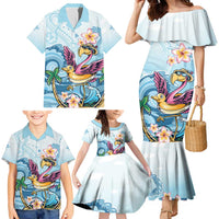 Hawaii Flamingo Family Matching Mermaid Dress and Hawaiian Shirt Plumeria Tropical Beach