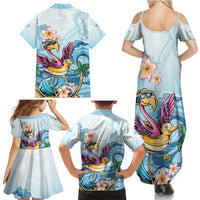 Hawaii Flamingo Family Matching Summer Maxi Dress and Hawaiian Shirt Plumeria Tropical Beach