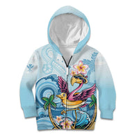 Hawaii Flamingo Kid Hoodie Plumeria Tropical Beach LT01 Zip Hoodie Blue - Polynesian Pride
