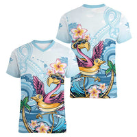 Hawaii Flamingo Women V-Neck T-Shirt Plumeria Tropical Beach LT01 - Polynesian Pride