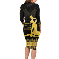 Haiti Neg Marron Gold Long Sleeve Bodycon Dress Lespwa pa anyen san aksyon
