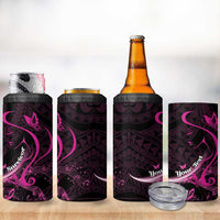 Personalised Survivor Melody Pink 4 in 1 Can Cooler Tumbler Breast Cancer Polynesian Pattern