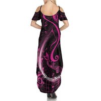 Personalised Survivor Melody Pink Family Matching Summer Maxi Dress and Hawaiian Shirt Breast Cancer Polynesian Pattern