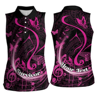 Personalised Survivor Melody Pink Women Sleeveless Polo Shirt Breast Cancer Polynesian Pattern