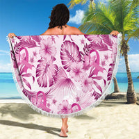 Pink Ribbon Hibiscus Tropical Pattern Beach Blanket Breast Cancer