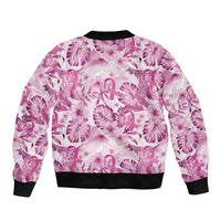 Pink Ribbon Hibiscus Tropical Pattern Bomber Jacket Breast Cancer