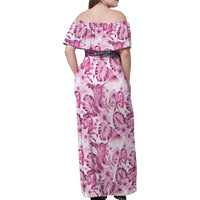 Pink Ribbon Hibiscus Tropical Pattern Family Matching Off Shoulder Maxi Dress and Hawaiian Shirt Breast Cancer