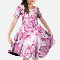 Pink Ribbon Hibiscus Tropical Pattern Kid Short Sleeve Dress Breast Cancer LT01 KID Pink - Polynesian Pride