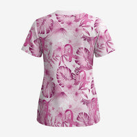 Pink Ribbon Hibiscus Tropical Pattern Scrub Top Breast Cancer - Polynesian Pride