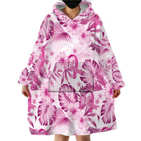 Pink Ribbon Hibiscus Tropical Pattern Wearable Blanket Hoodie Breast Cancer