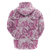 Pink Ribbon Hibiscus Tropical Pattern Zip Hoodie Breast Cancer