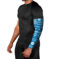 Fiji Masi All Blue Arm Sleeves Tapa Pattern - Polynesian Pride