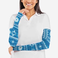 Fiji Masi All Blue Arm Sleeves Tapa Pattern - Polynesian Pride