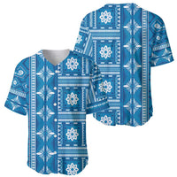 Fiji Masi All Blue Baseball Jersey Tapa Pattern - Polynesian Pride