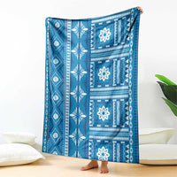 Fiji Masi All Blue Blanket Tapa Pattern - Polynesian Pride