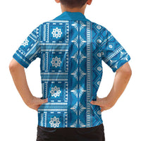 Fiji Masi All Blue Family Matching Summer Maxi Dress and Hawaiian Shirt Tapa Pattern - Polynesian Pride