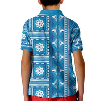 Fiji Masi All Blue Kid Polo Shirt Tapa Pattern - Polynesian Pride