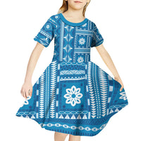 Fiji Masi All Blue Kid Short Sleeve Dress Tapa Pattern - Polynesian Pride