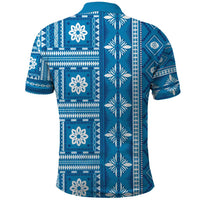 Fiji Masi All Blue Polo Shirt Tapa Pattern - Polynesian Pride