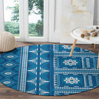 Fiji Masi All Blue Round Carpet Tapa Pattern - Polynesian Pride