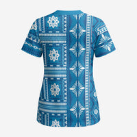 Fiji Masi All Blue Scrub Top Tapa Pattern - Polynesian Pride
