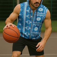 Fiji Masi All Blue Sleeveless Zip Hoodie Tapa Pattern - Polynesian Pride