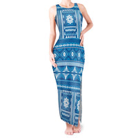 Fiji Masi All Blue Tank Maxi Dress Tapa Pattern - Polynesian Pride
