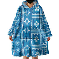 Fiji Masi All Blue Wearable Blanket Hoodie Tapa Pattern - Polynesian Pride