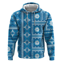 Fiji Masi All Blue Zip Hoodie Tapa Pattern - Polynesian Pride