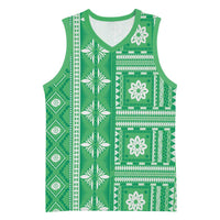 Fiji Masi All Green Basketball Jersey Tapa Pattern - Polynesian Pride