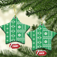 Fiji Masi All Green Ceramic Ornament Tapa Pattern - Polynesian Pride