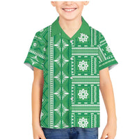 Fiji Masi All Green Family Matching Mermaid Dress and Hawaiian Shirt Tapa Pattern - Polynesian Pride