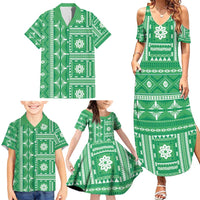 Fiji Masi All Green Family Matching Summer Maxi Dress and Hawaiian Shirt Tapa Pattern - Polynesian Pride