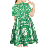 Fiji Masi All Green Kid Short Sleeve Dress Tapa Pattern - Polynesian Pride