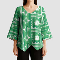 Fiji Masi All Green Kimono Sleeve Blouse Tapa Pattern - Polynesian Pride