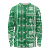 Fiji Masi All Green Long Sleeve Shirt Tapa Pattern - Polynesian Pride