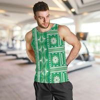 Fiji Masi All Green Men Tank Top Tapa Pattern - Polynesian Pride