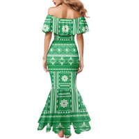 Fiji Masi All Green Mermaid Dress Tapa Pattern - Polynesian Pride