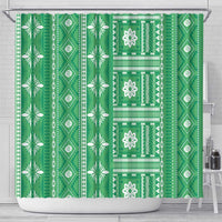 Fiji Masi All Green Shower Curtain Tapa Pattern - Polynesian Pride