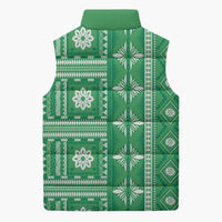 Fiji Masi All Green Sleeveless Puffer Jacket Tapa Pattern - Polynesian Pride