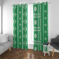 Fiji Masi All Green Window Curtain Tapa Pattern - Polynesian Pride