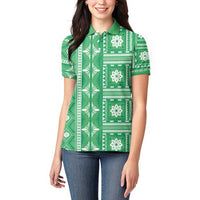 Fiji Masi All Green Women Polo Shirt Tapa Pattern - Polynesian Pride