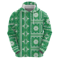 Fiji Masi All Green Zip Hoodie Tapa Pattern - Polynesian Pride