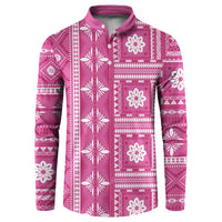 Fiji Masi All Pink Button Sweatshirt Tapa Pattern - Polynesian Pride