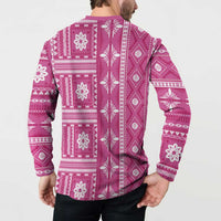Fiji Masi All Pink Button Sweatshirt Tapa Pattern - Polynesian Pride