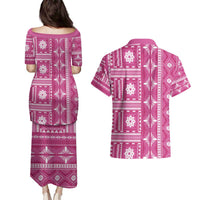 Fiji Masi All Pink Couples Matching Puletasi and Hawaiian Shirt Tapa Pattern - Polynesian Pride