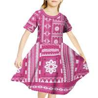 Fiji Masi All Pink Kid Short Sleeve Dress Tapa Pattern - Polynesian Pride