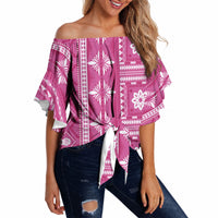 Fiji Masi All Pink Off Shoulder Wrap Waist Top Tapa Pattern LT01 - Polynesian Pride