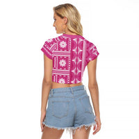 Fiji Masi All Pink Raglan Cropped T Shirt Tapa Pattern - Polynesian Pride