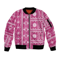 Fiji Masi All Pink Sleeve Zip Bomber Jacket Tapa Pattern - Polynesian Pride